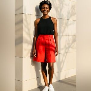 NWT Liz Claiborne SZ 4 red Bermuda shorts/pleated w/cuffs/waist 24”, 12” flat